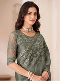 Awesome Dusty Grey Heavy Border Work Georgette Party Wear Saree - Zeel Clothing