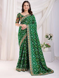 Awesome Green Bandhani Printed Silk Wedding Saree - Zeel Clothing