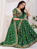 Awesome Green Bandhani Printed Silk Wedding Saree - Zeel Clothing