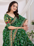 Awesome Green Bandhani Printed Silk Wedding Saree - Zeel Clothing