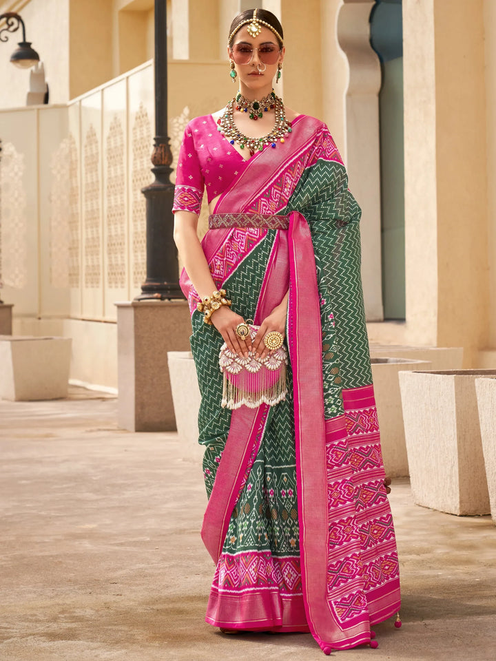 Awesome Green Digital Printed Silk Festive Wear Saree With Blouse - Zeel Clothing