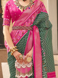 Awesome Green Digital Printed Silk Festive Wear Saree With Blouse - Zeel Clothing