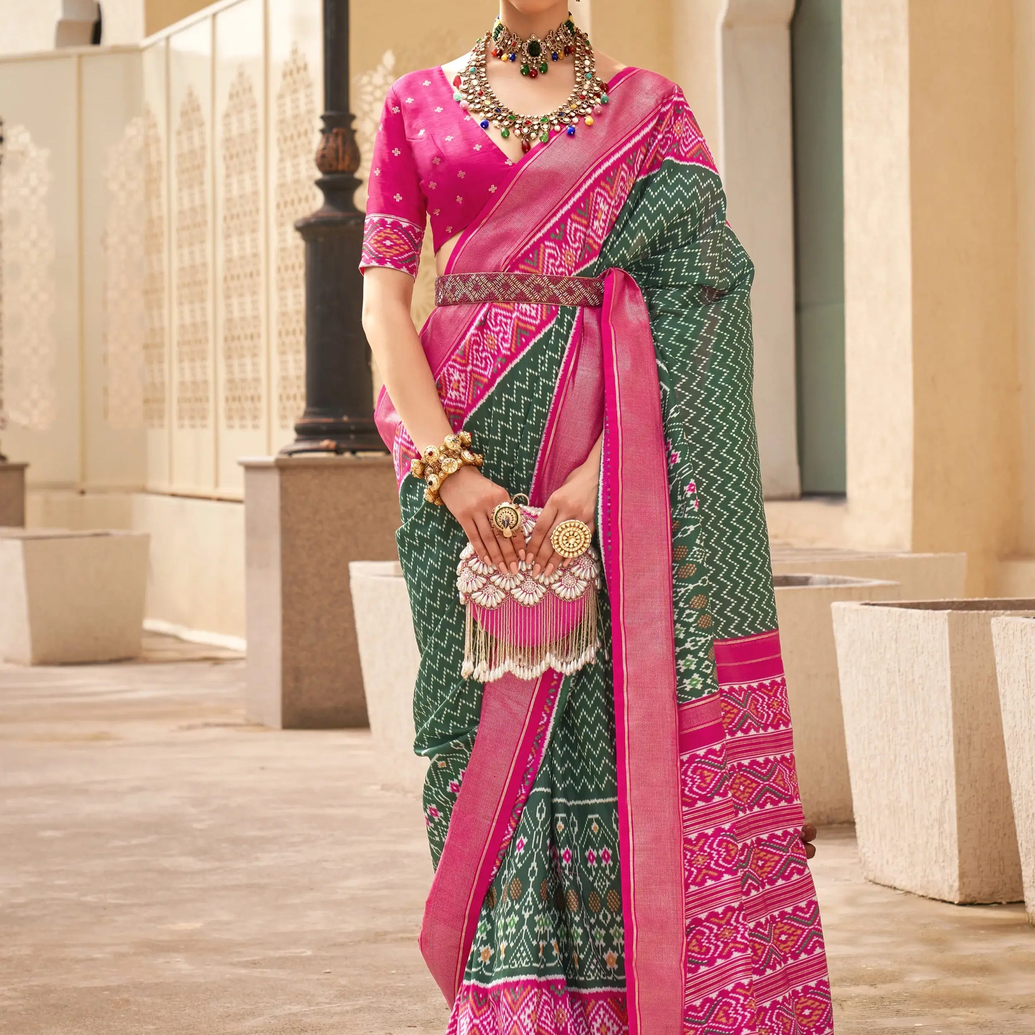 Awesome Green Digital Printed Silk Festive Wear Saree With Blouse - Zeel Clothing