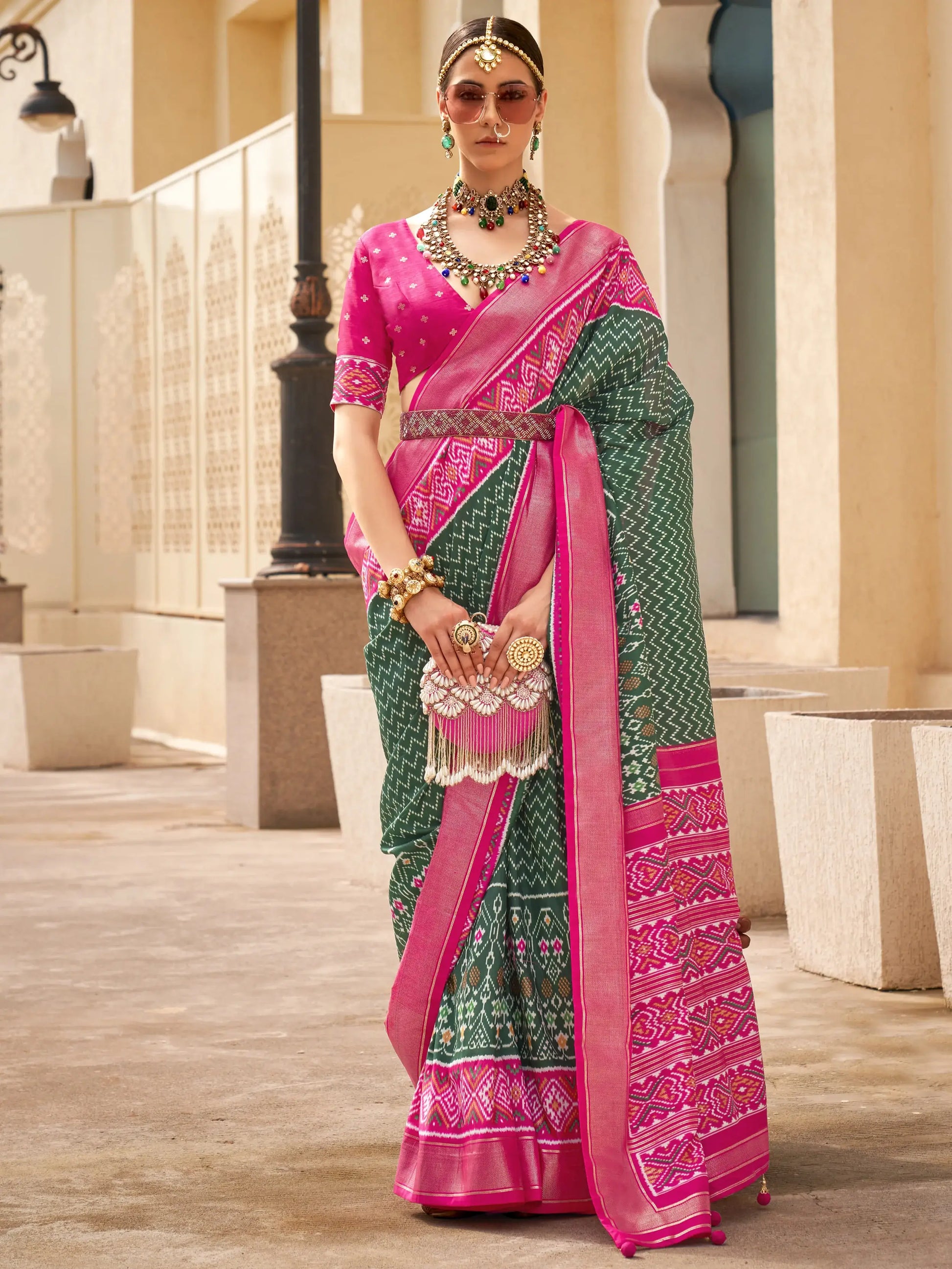 Awesome Green Digital Printed Silk Festive Wear Saree With Blouse - Zeel Clothing