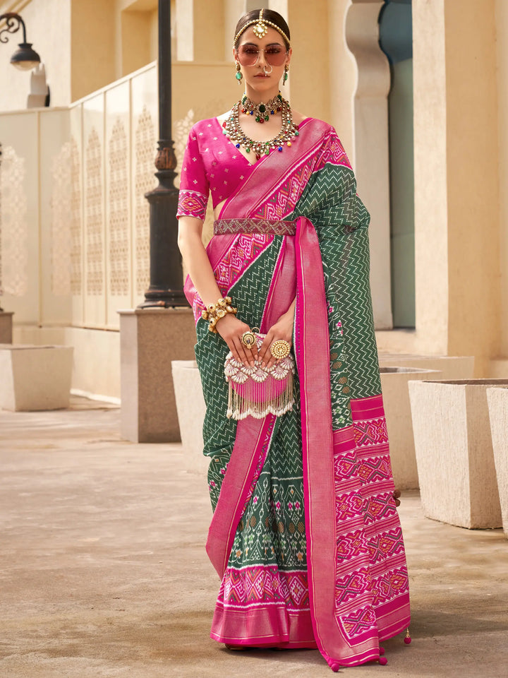 Awesome Green Digital Printed Silk Festive Wear Saree With Blouse - Zeel Clothing