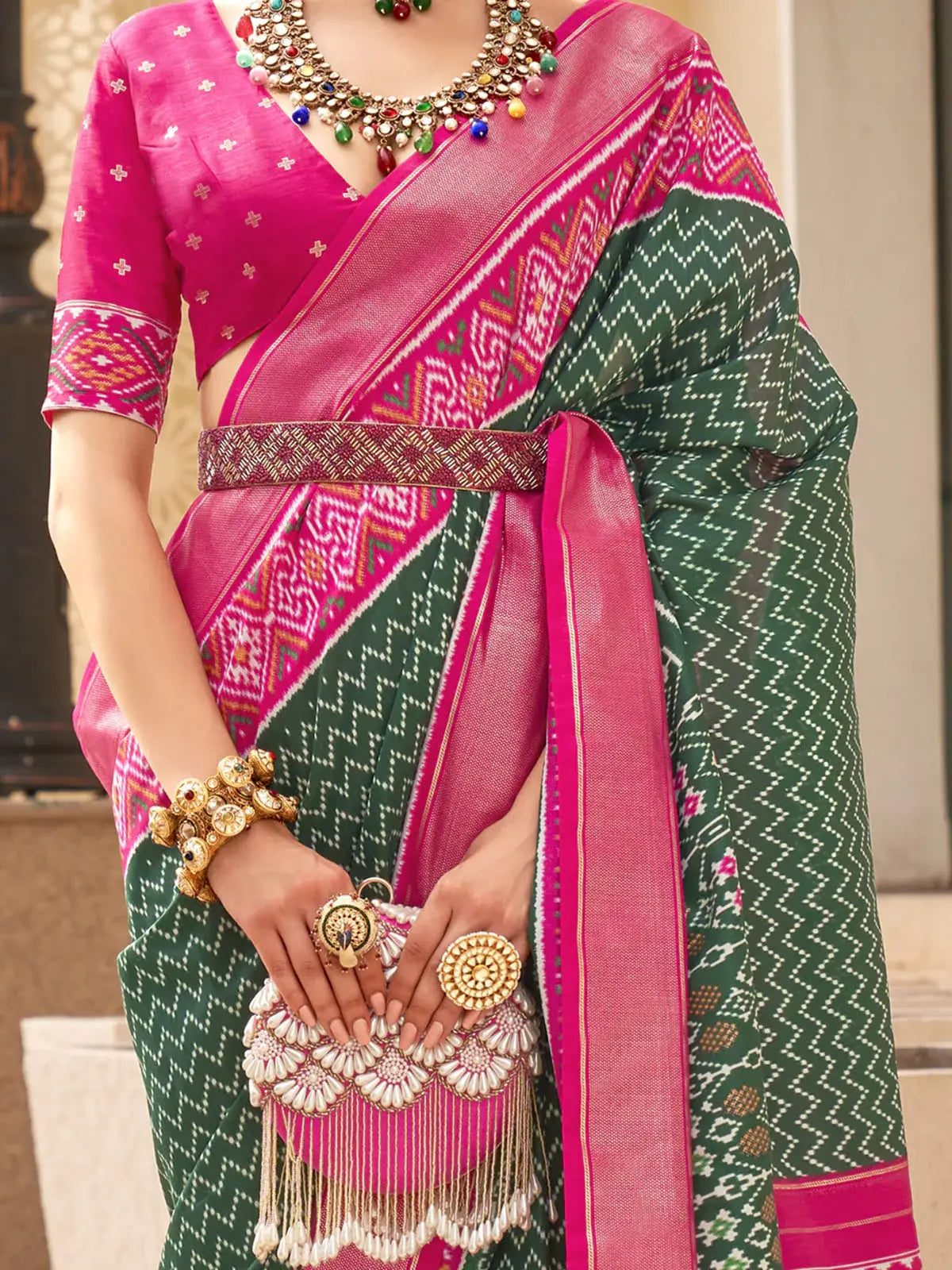 Awesome Green Digital Printed Silk Festive Wear Saree With Blouse - Zeel Clothing