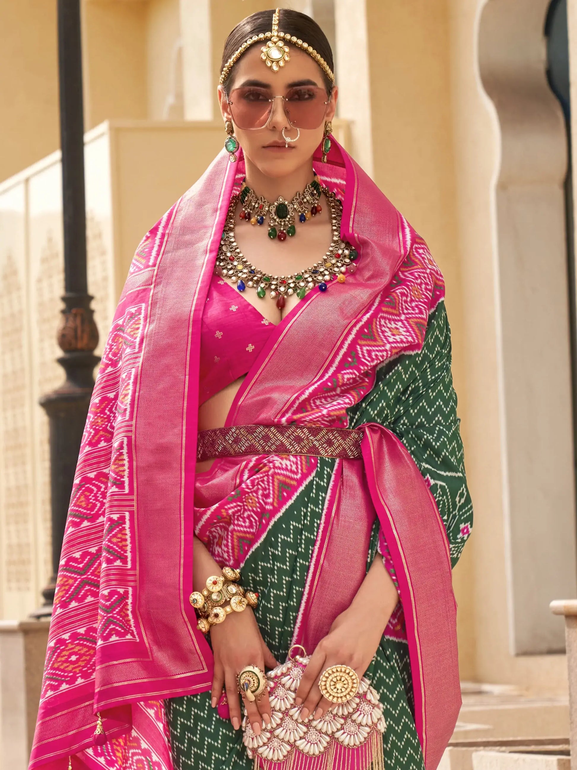 Awesome Green Digital Printed Silk Festive Wear Saree With Blouse - Zeel Clothing