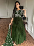 Awesome Green Embroidered Georgette Gown With Dupatta - Zeel Clothing