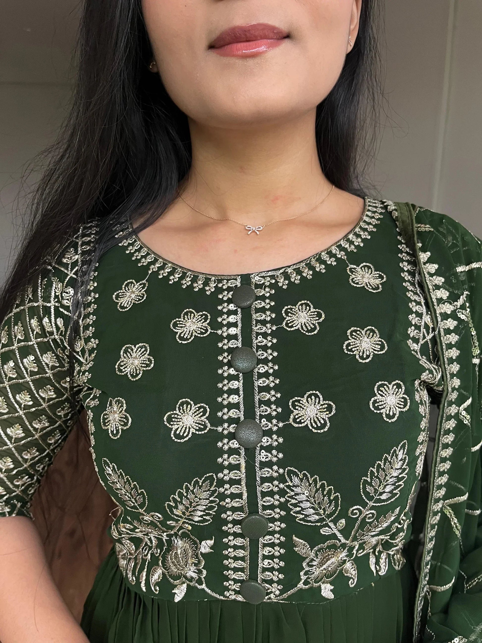 Awesome Green Embroidered Georgette Gown With Dupatta - Zeel Clothing