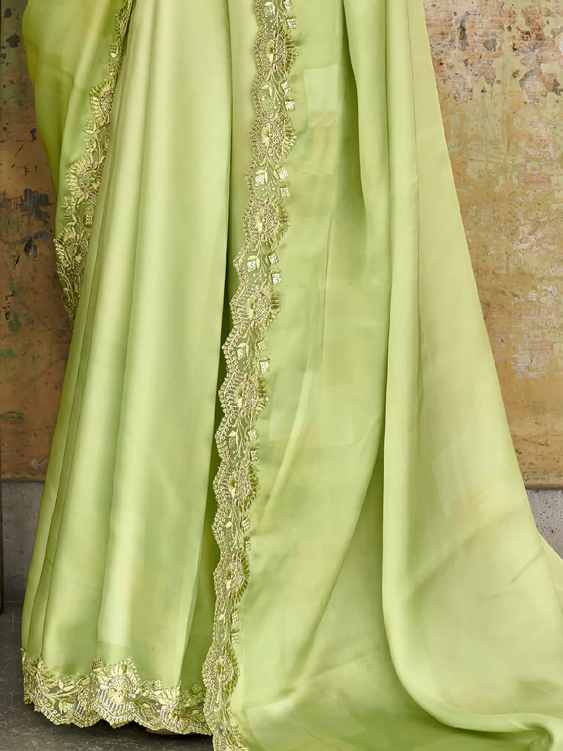 Awesome Green Embroidered Satin Festival Wear Saree With Blouse - Zeel Clothing