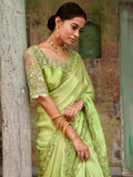 Awesome Green Embroidered Satin Festival Wear Saree With Blouse - Zeel Clothing