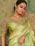 Awesome Green Embroidered Satin Festival Wear Saree With Blouse - Zeel Clothing
