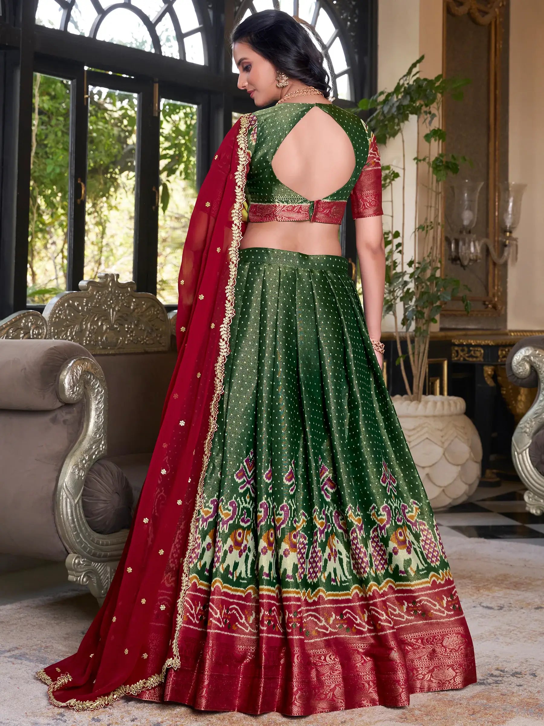 Awesome Green Patola Printed Kanchipuram Wedding Lehenga Choli - Zeel Clothing