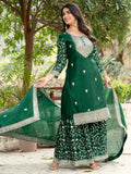 Awesome Green Sequins Chinon Traditional Sharara Suit With Dupatta - Zeel Clothing
