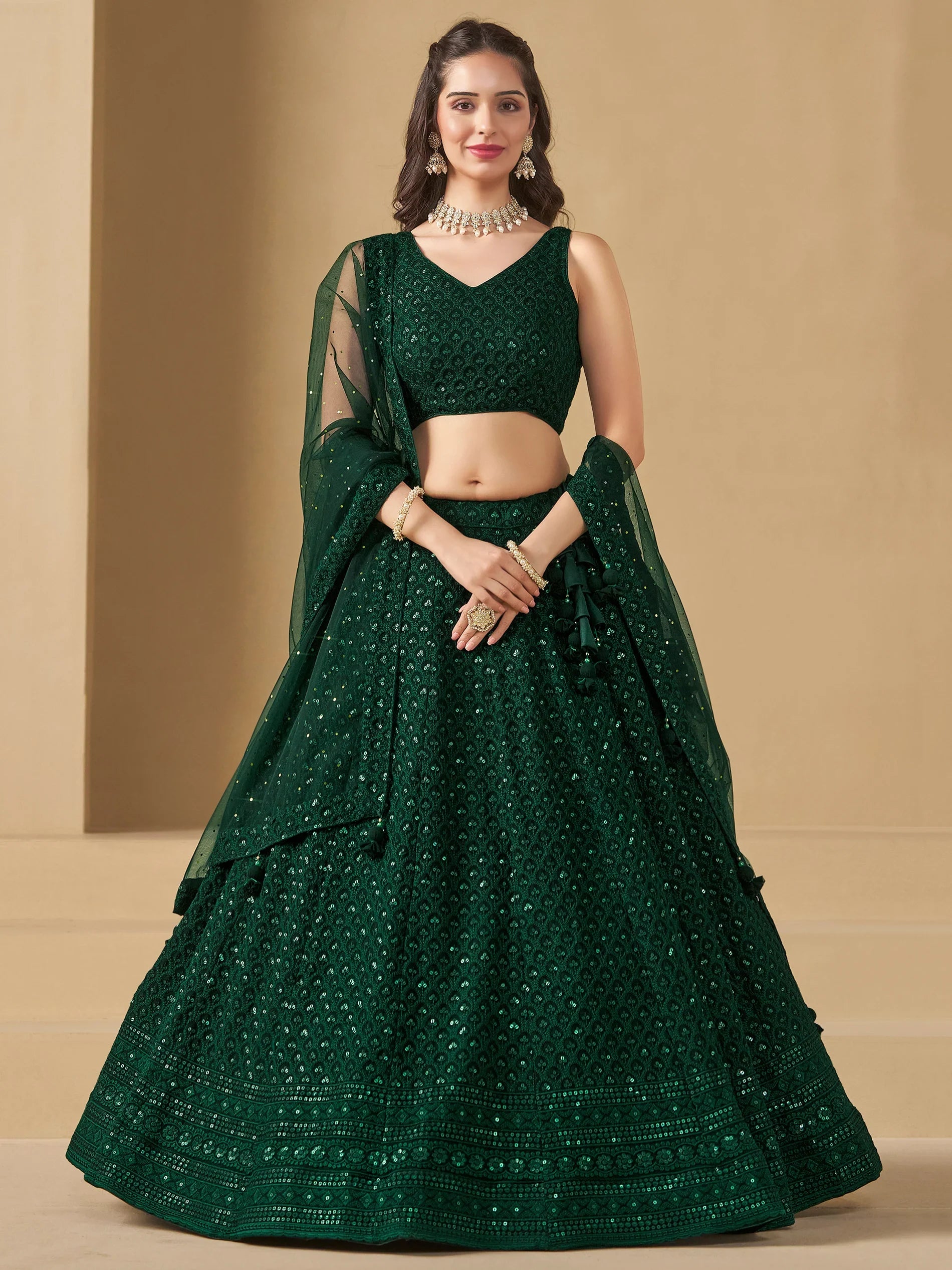 Awesome Green Sequins Georgette Festival Wear Lehenga Choli - Zeel Clothing