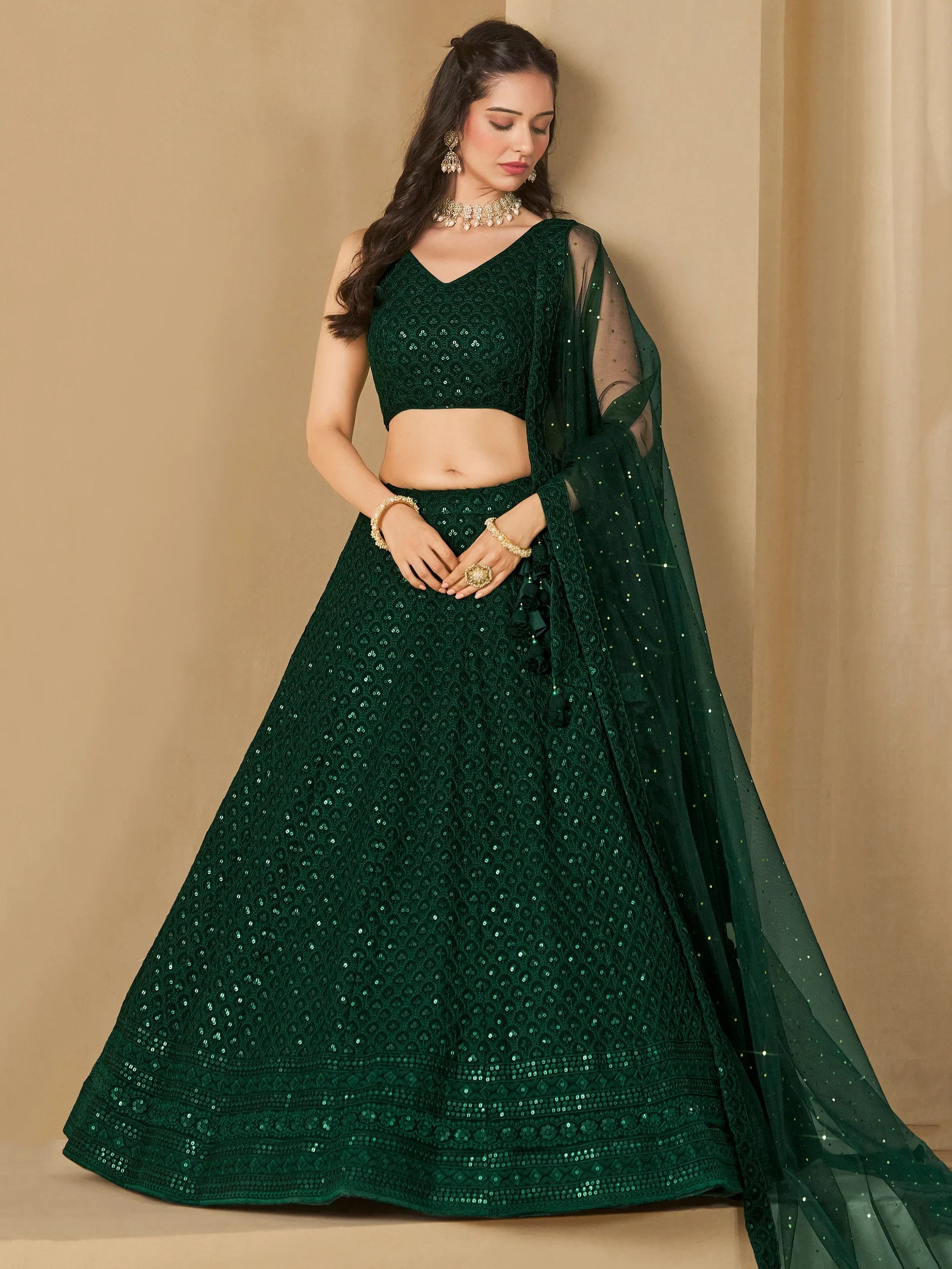 Awesome Green Sequins Georgette Festival Wear Lehenga Choli - Zeel Clothing
