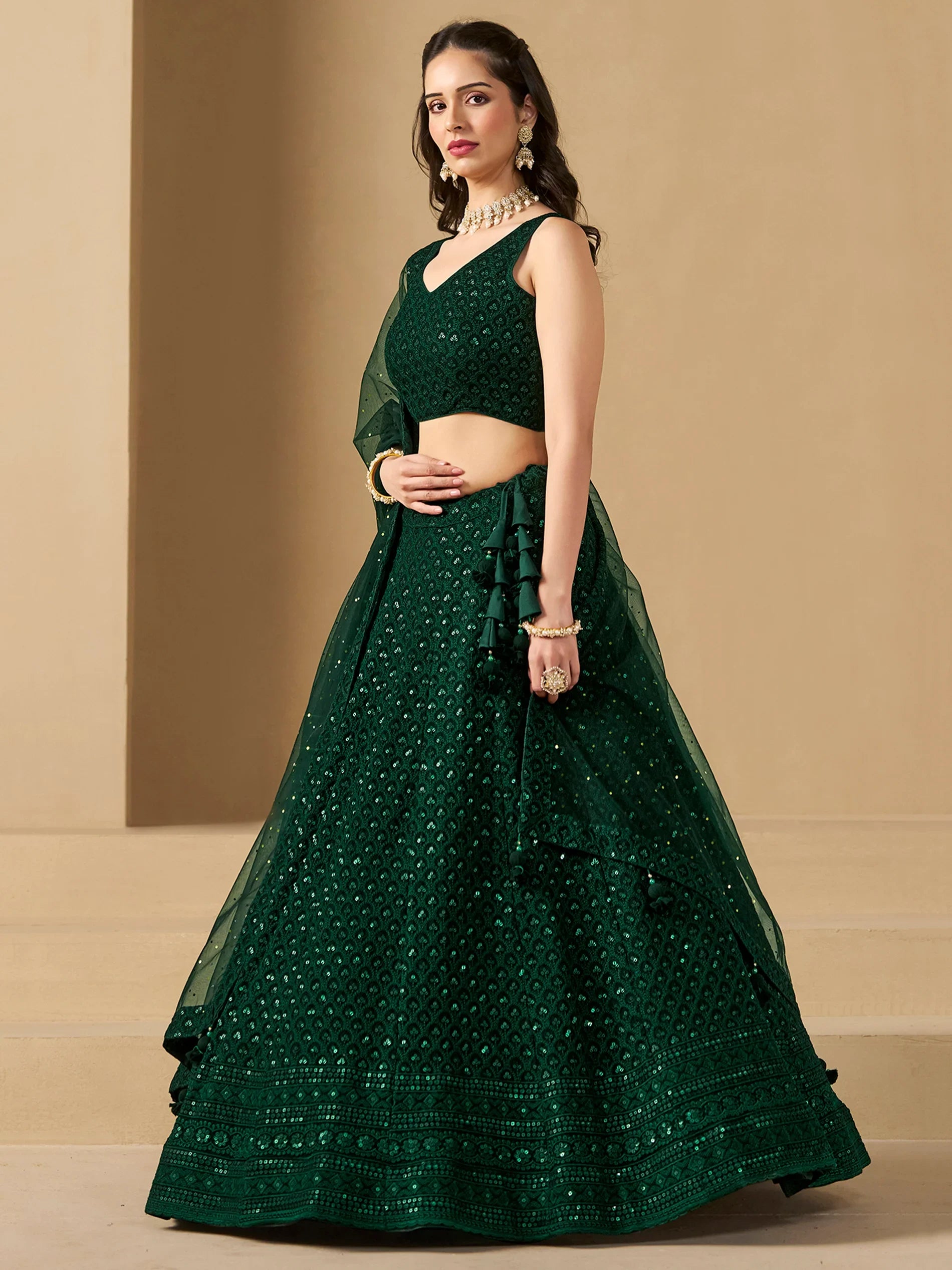 Awesome Green Sequins Georgette Festival Wear Lehenga Choli - Zeel Clothing