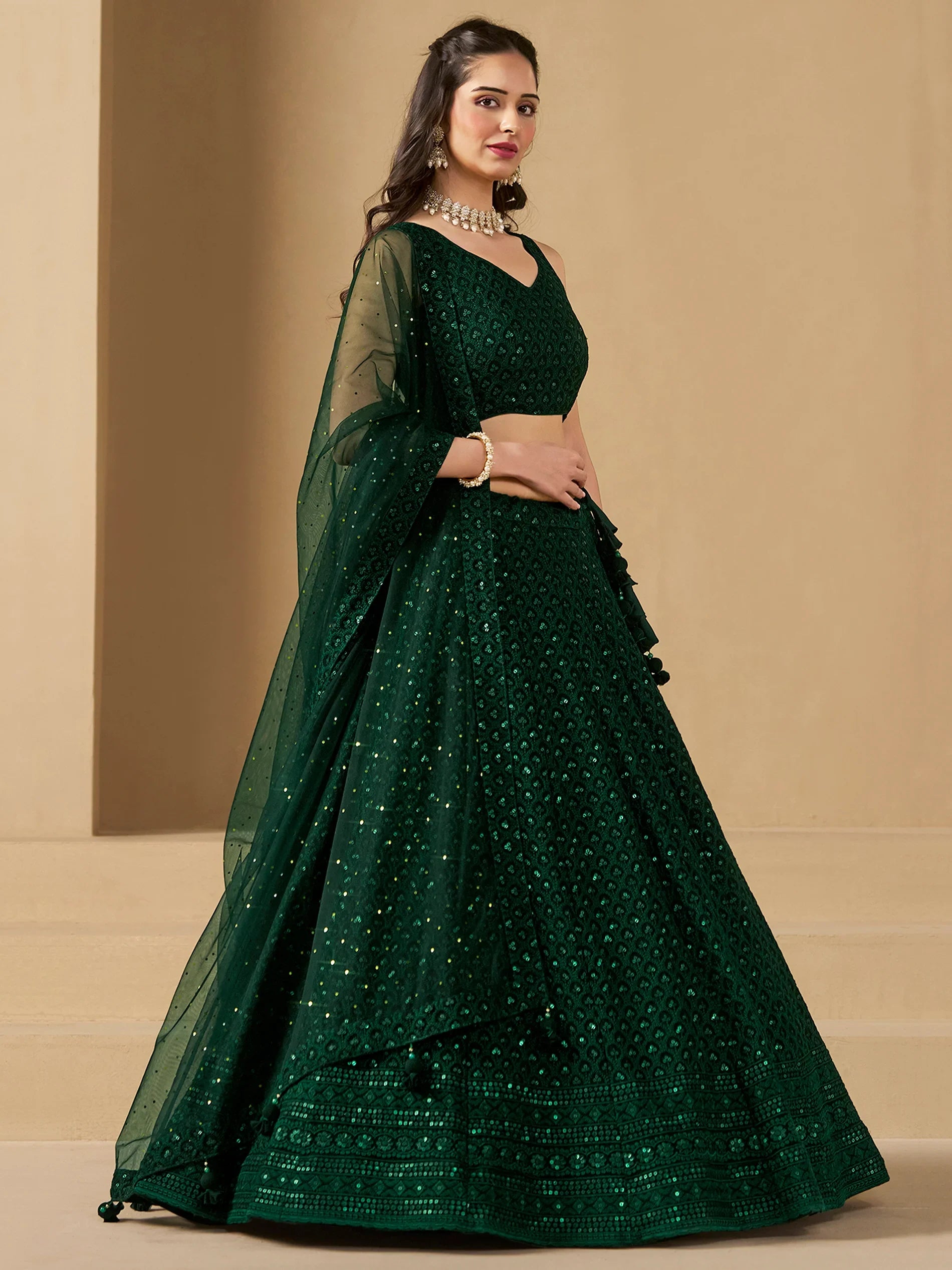 Awesome Green Sequins Georgette Festival Wear Lehenga Choli - Zeel Clothing