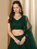 Awesome Green Sequins Georgette Festival Wear Lehenga Choli - Zeel Clothing