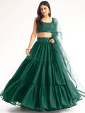 Awesome Green Sequins Georgette Party Wear Lehenga Choli With Dupatta - Zeel Clothing
