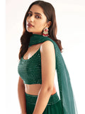 Awesome Green Sequins Georgette Party Wear Lehenga Choli With Dupatta - Zeel Clothing