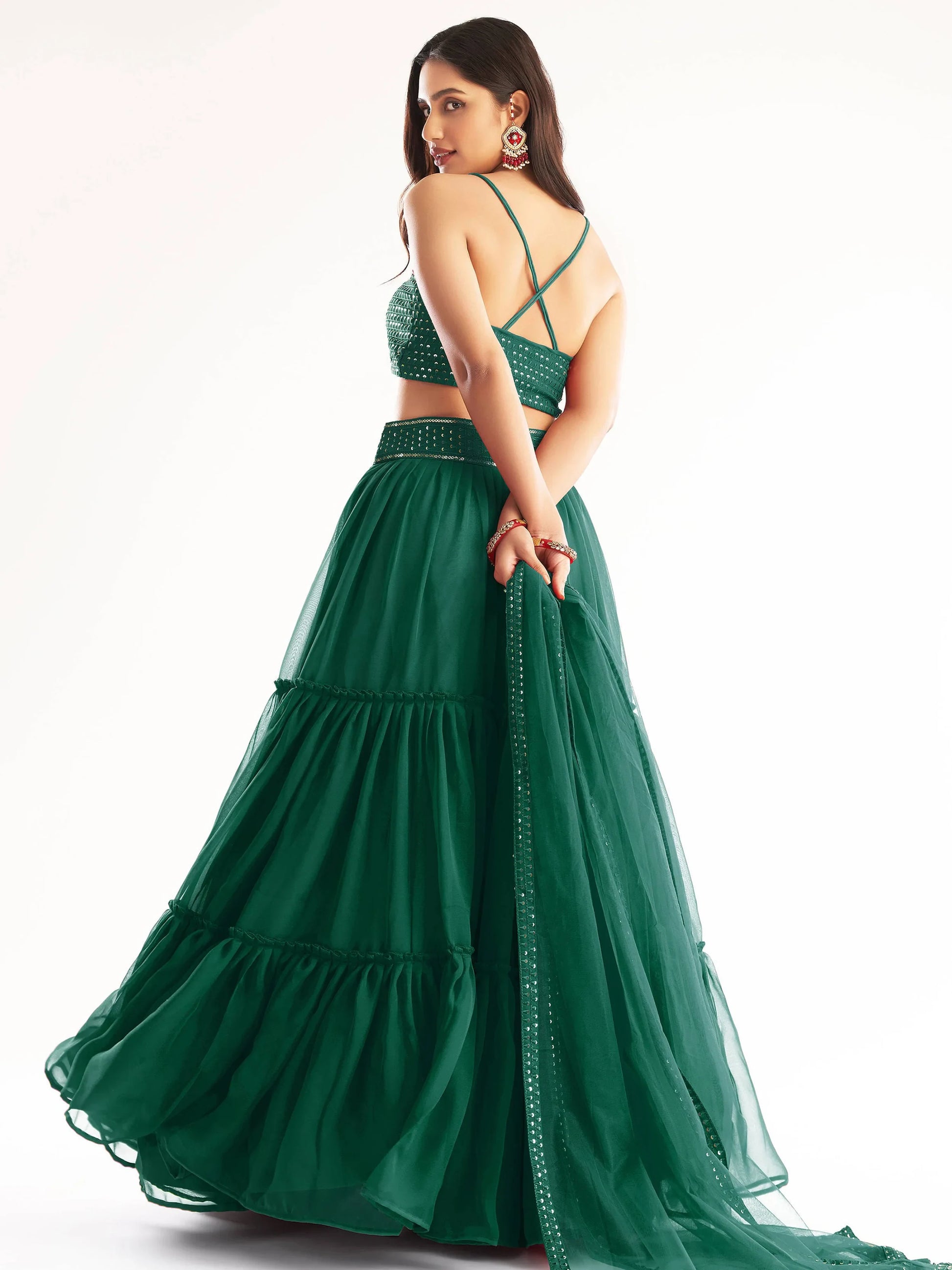 Awesome Green Sequins Georgette Party Wear Lehenga Choli With Dupatta - Zeel Clothing