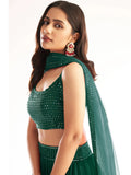 Awesome Green Sequins Georgette Party Wear Lehenga Choli With Dupatta - Zeel Clothing
