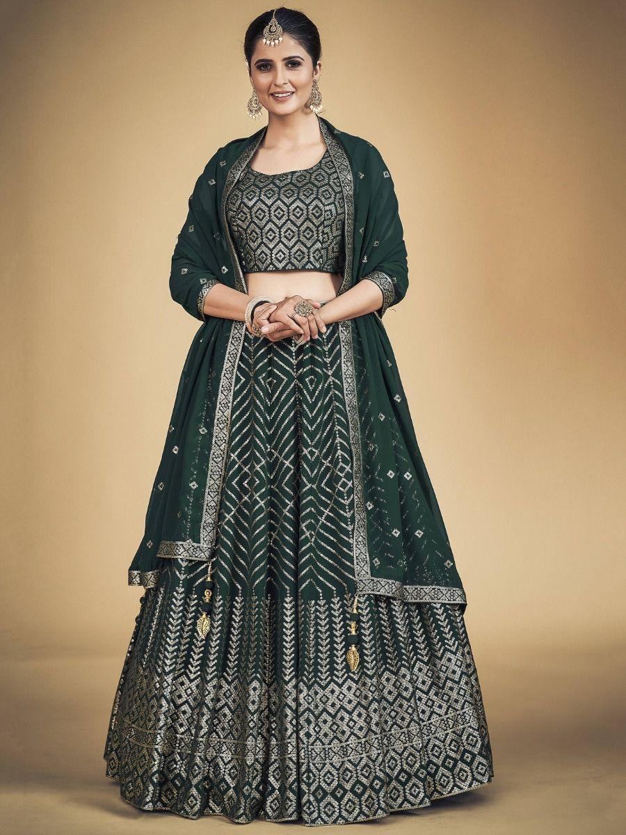 Awesome Green Sequins Georgette Wedding Wear Lehenga Choli - Zeel Clothing