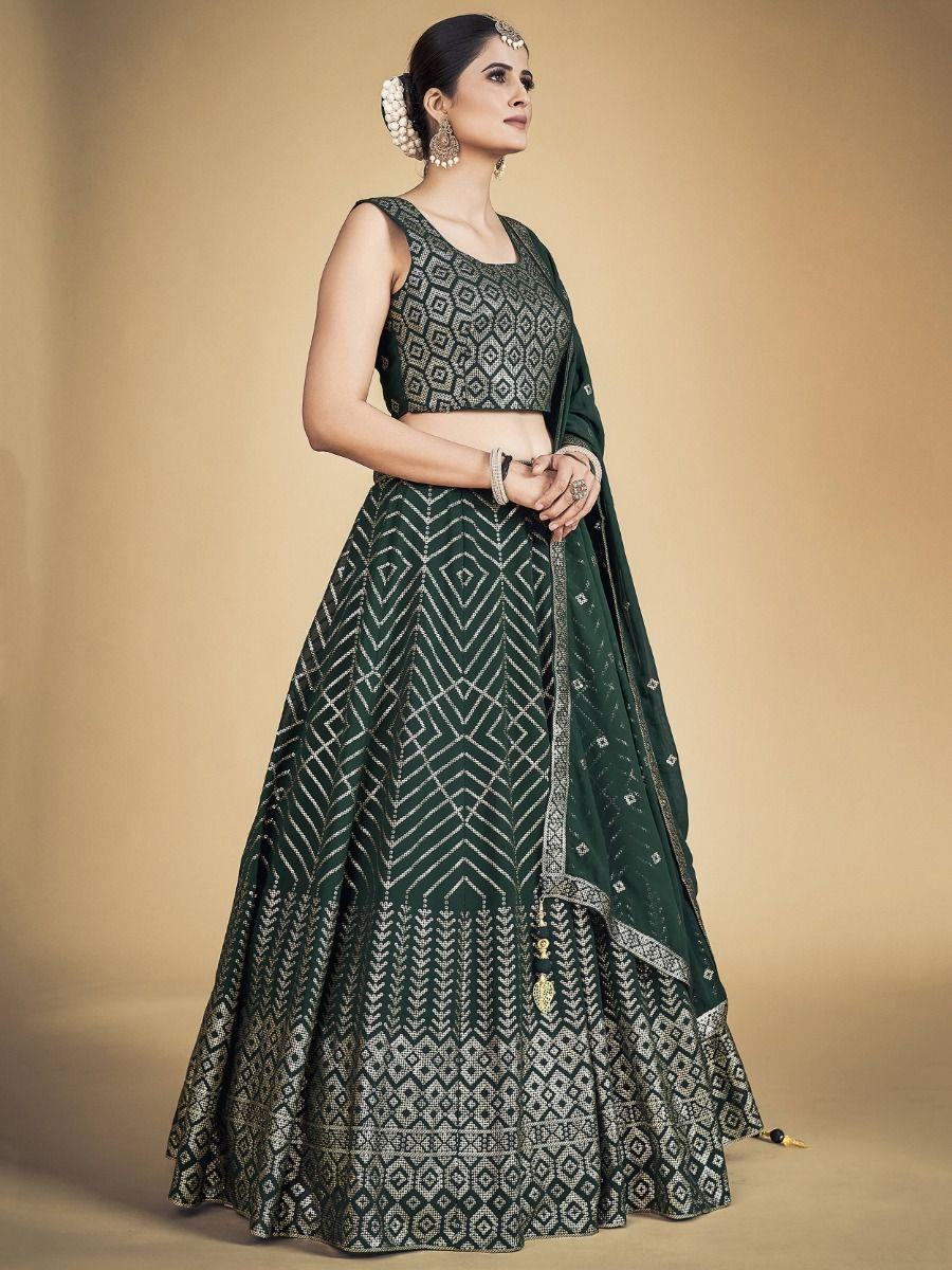 Awesome Green Sequins Georgette Wedding Wear Lehenga Choli - Zeel Clothing