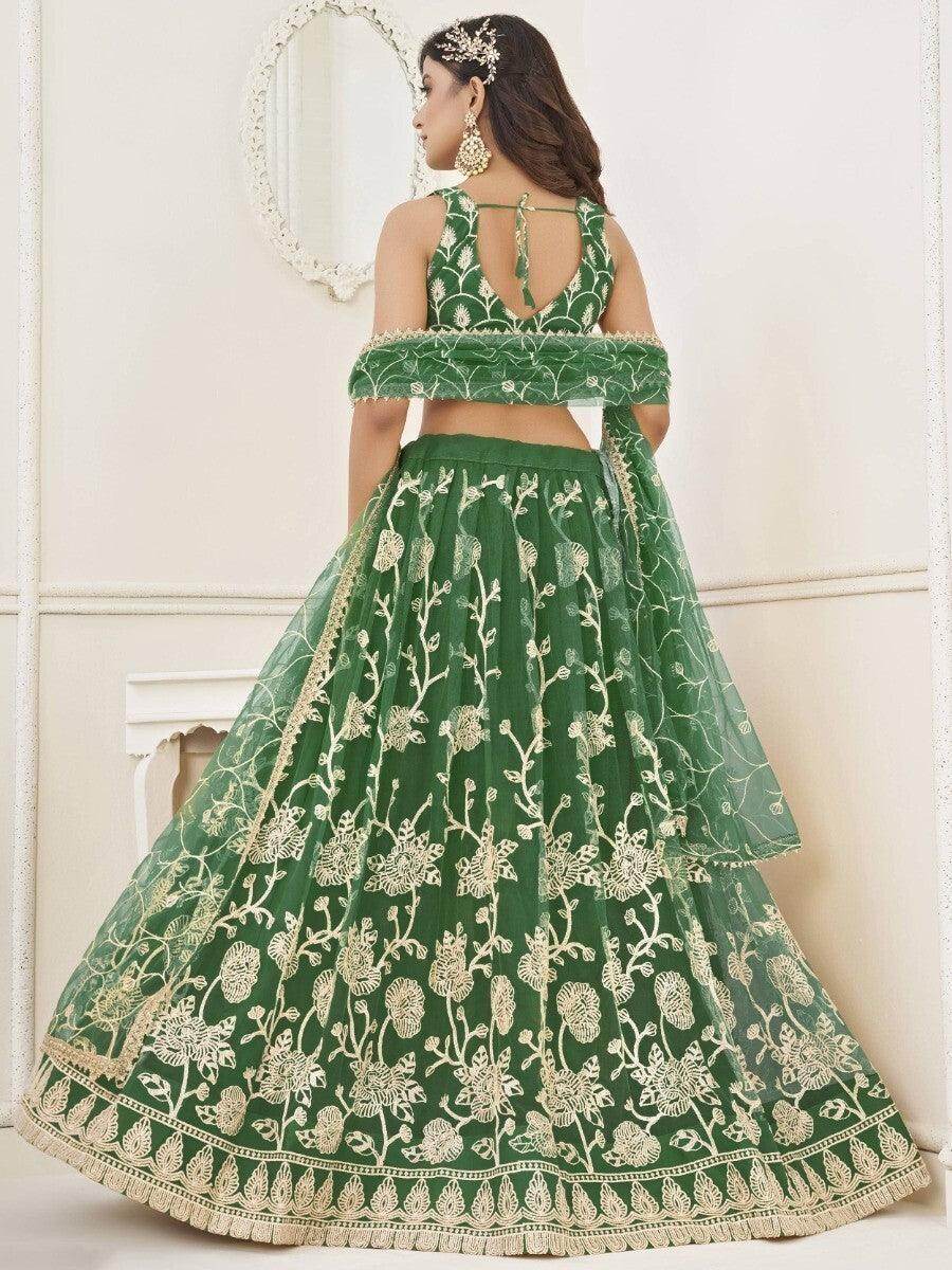 Awesome Green Sequins Net Mehendi Wear Lehenga Choli With Dupatta - Zeel Clothing