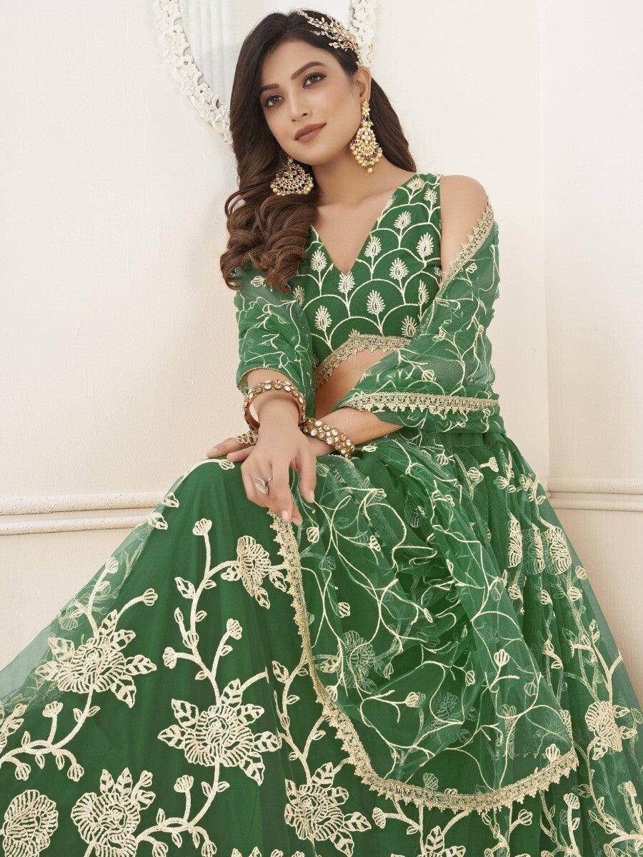 Awesome Green Sequins Net Mehendi Wear Lehenga Choli With Dupatta - Zeel Clothing
