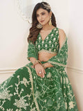 Awesome Green Sequins Net Mehendi Wear Lehenga Choli With Dupatta - Zeel Clothing