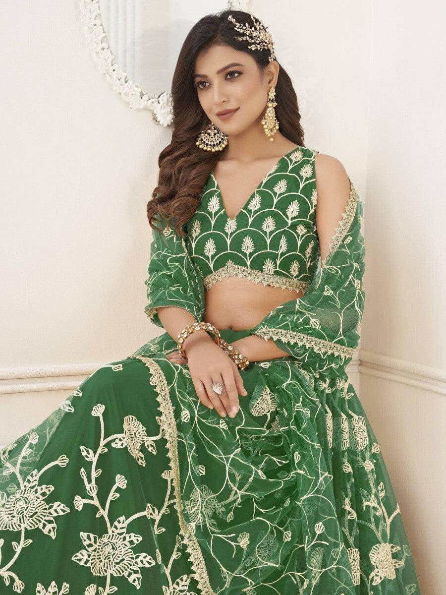 Awesome Green Sequins Net Mehendi Wear Lehenga Choli With Dupatta - Zeel Clothing