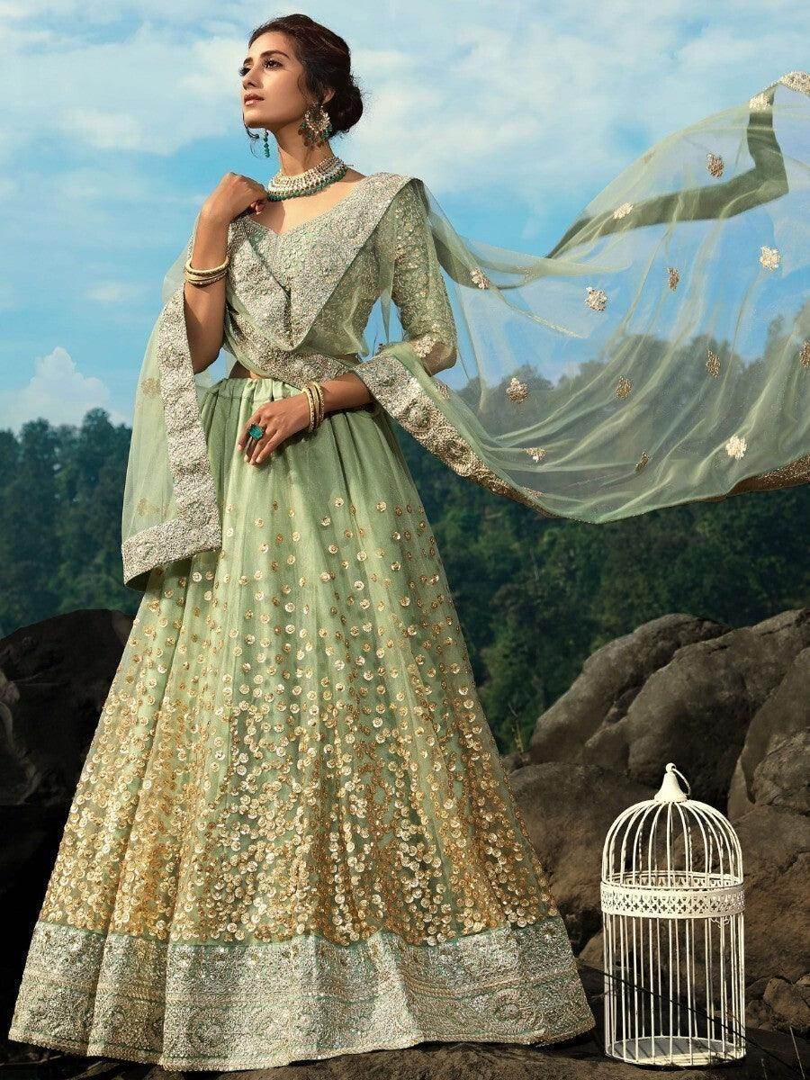 Awesome Green Sequins Net Reception Wear Lehenga Choli - Zeel Clothing