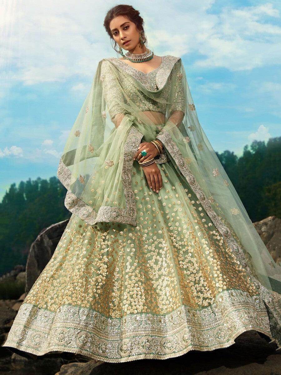 Awesome Green Sequins Net Reception Wear Lehenga Choli - Zeel Clothing