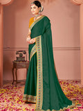 Awesome Green Swarovski Work Silk Evening Wear Saree - Zeel Clothing