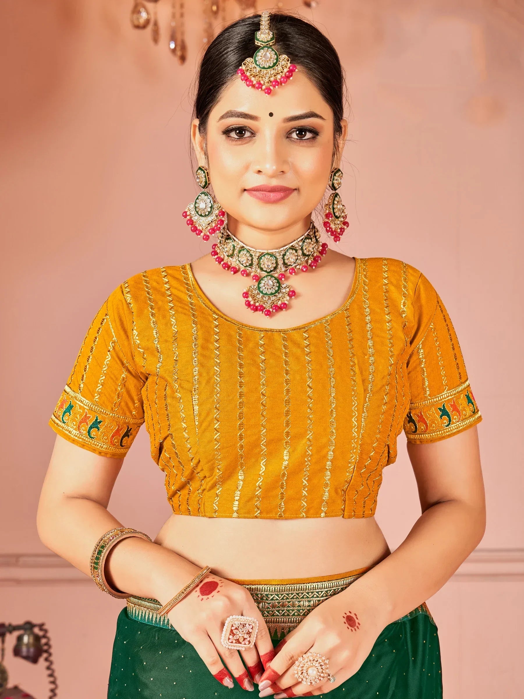 Awesome Green Swarovski Work Silk Evening Wear Saree - Zeel Clothing