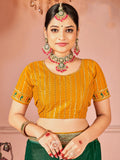 Awesome Green Swarovski Work Silk Evening Wear Saree - Zeel Clothing