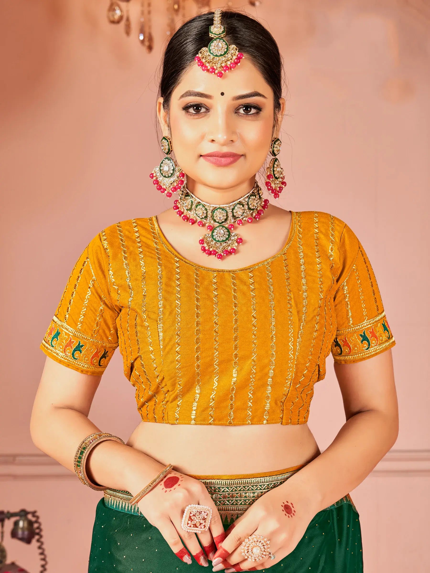 Awesome Green Swarovski Work Silk Evening Wear Saree - Zeel Clothing