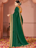 Awesome Green Swarovski Work Silk Evening Wear Saree - Zeel Clothing