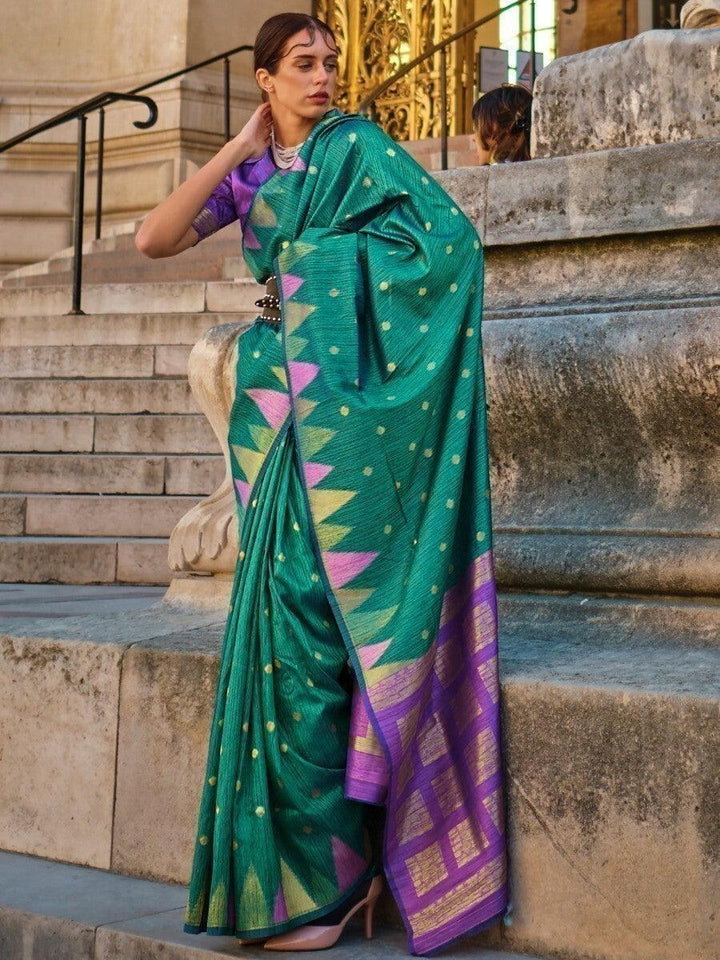 Awesome Green Zari Weaving Silk Sangeet Wear Saree With Blouse