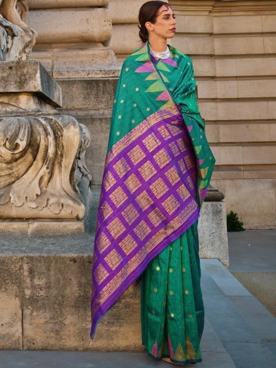 Awesome Green Zari Weaving Silk Sangeet Wear Saree With Blouse
