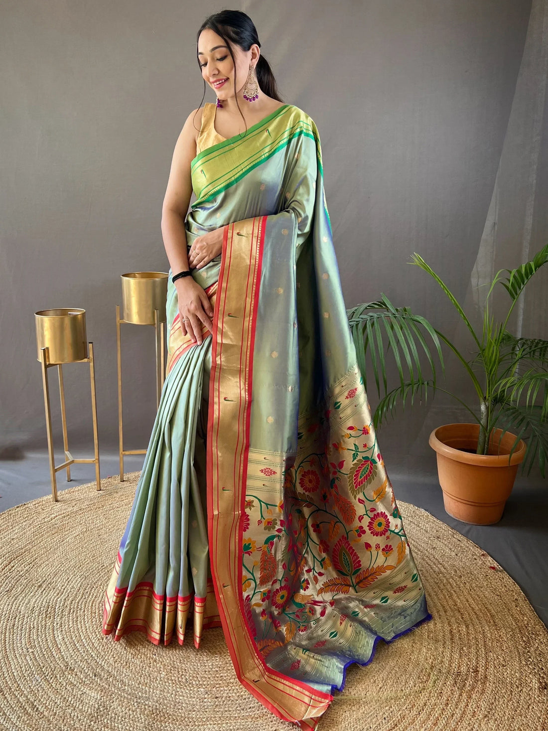 Awesome Green Zari Work Silk Party Wear Saree With Blouse - Zeel Clothing