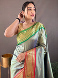 Awesome Green Zari Work Silk Party Wear Saree With Blouse - Zeel Clothing