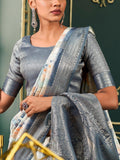Awesome Grey Digital Printed Cotton Event Wear Saree With Blouse