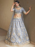 Awesome Grey Paper Mirror Work Silk Designer Lehenga Choli With Dupatta - Zeel Clothing