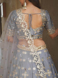 Awesome Grey Paper Mirror Work Silk Designer Lehenga Choli With Dupatta - Zeel Clothing