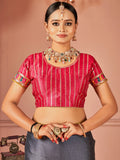 Awesome Grey Swarovski Work Silk Evening Wear Saree - Zeel Clothing