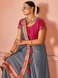 Awesome Grey Swarovski Work Silk Evening Wear Saree - Zeel Clothing