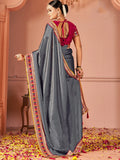 Awesome Grey Swarovski Work Silk Evening Wear Saree - Zeel Clothing